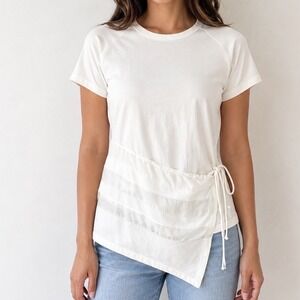 Alysi Asymmetric Silk cotton Tiered T-Shirt Made in Italy 4 cream white
